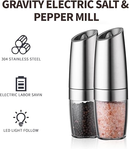 Miniatura 7 de Paquete de 2 molinillo de pimienta automático, molinillo de sal eléctrico, baterías (6 pilas AAA, no incluidas), operado, grosor ajustable, luz LED