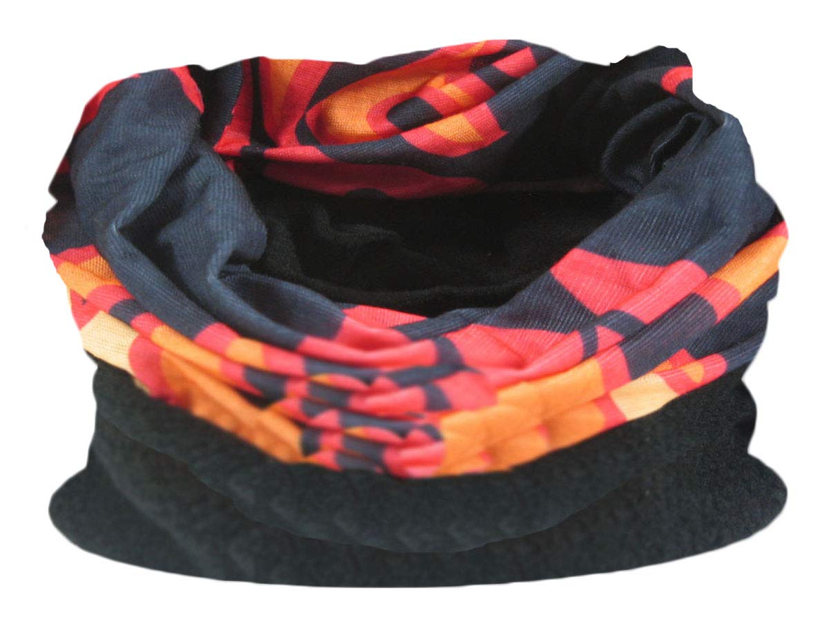 Rockjock Men's Black Multifunctional Snood For Scarf, Hat, Neck Warmer, Hood, Balaclava With Fleece Section ( & Orange Flame)