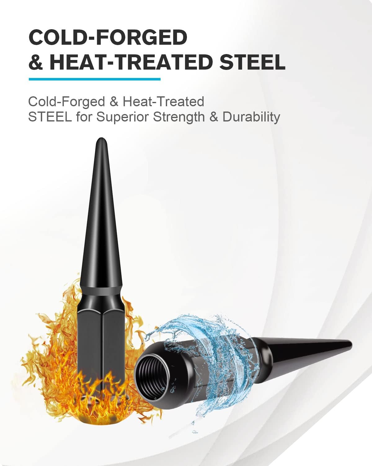 M14x1.5 Wheel Spike Lug Nuts, 14 mm x 1.5 Black Lug Nut 24PCS with 1 Key Closed End, for 1988-2015 for Chevrolet Silverado 1500 Suburban for 2007-2014 for Toyota for 2015-2016 for Ford