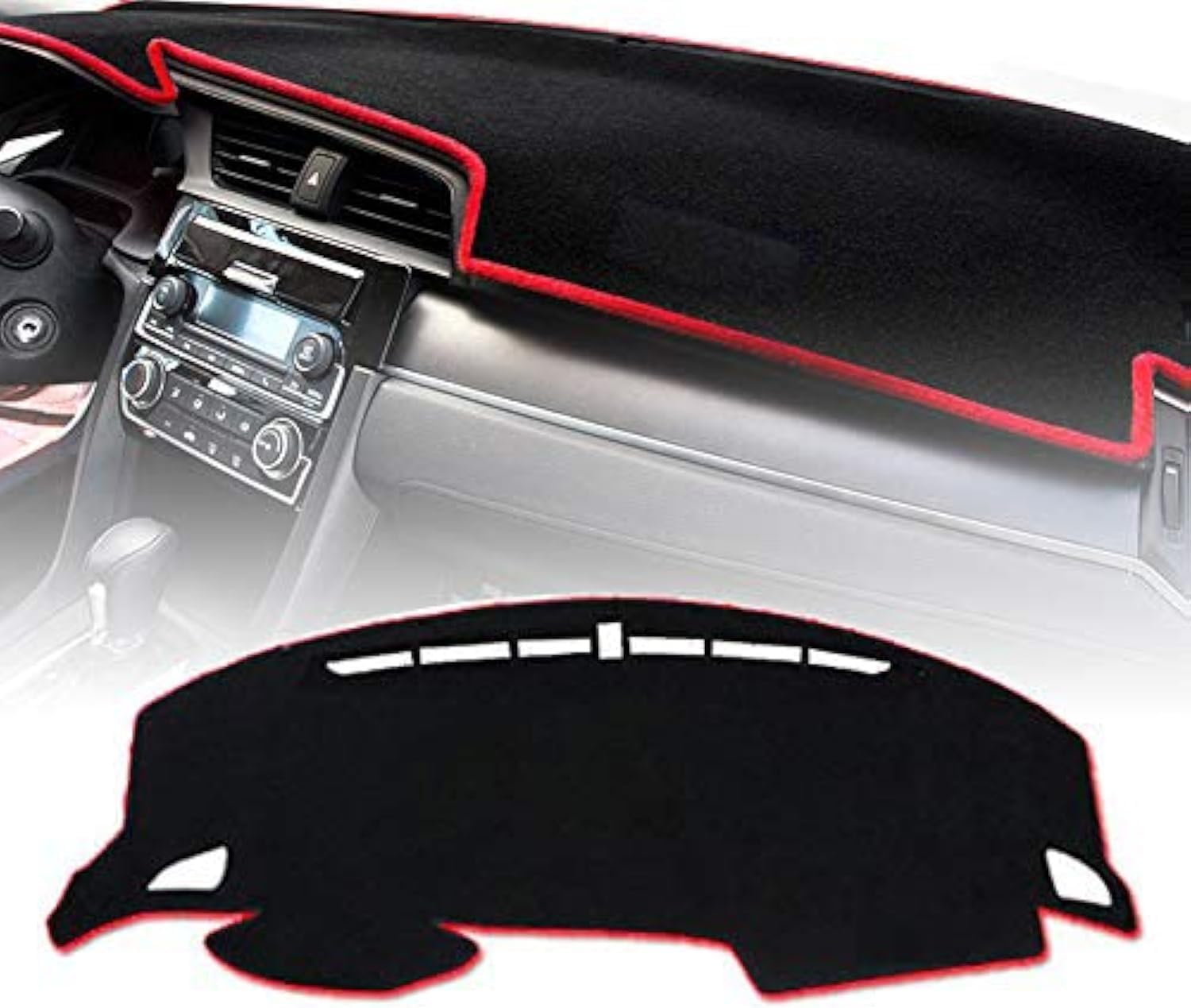 PG TOPONE Custom Fit Dashboard Black Center Console Cover Dash Mat Protector Sunshield Cover Pad Carpet for Honda 10th Civic 2016 2017 2018 2019Coupe (Red)