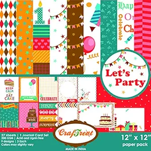 Birthday Pattern Paper for Scrapbooking - Lets Party - 12X12 Inches - 27 Sheets - Decorative Sheets for Scrapbook Decor Paper - Decorative Paper Sheets Craft Papers for Making Birthday Cards