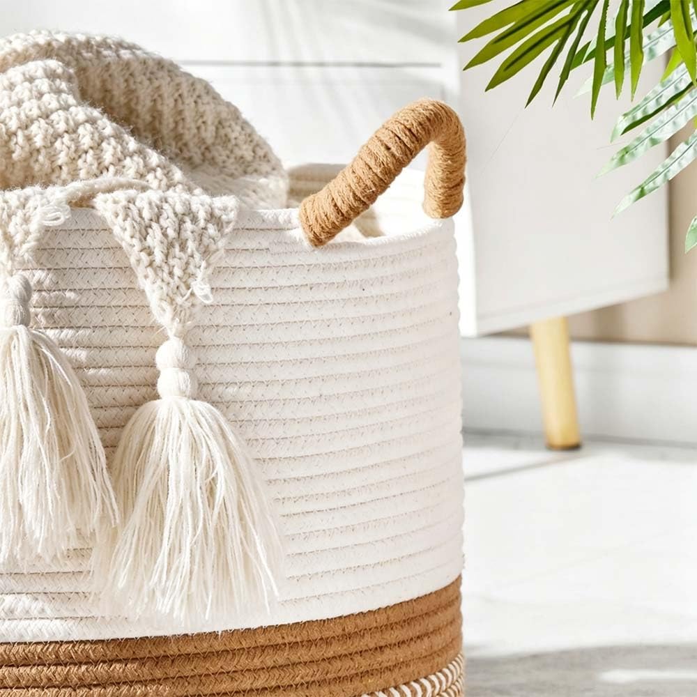 Großer Korb aus Baumwollseil, gewebt, für Babywäsche, Deckenkorb für Heimdekoration, Wohnzimmer, Kinderzimmer, Spielzeug-Aufbewahrungskörbe für Kinder, Jungen und Mädchen, 55 x 33 cm(3)