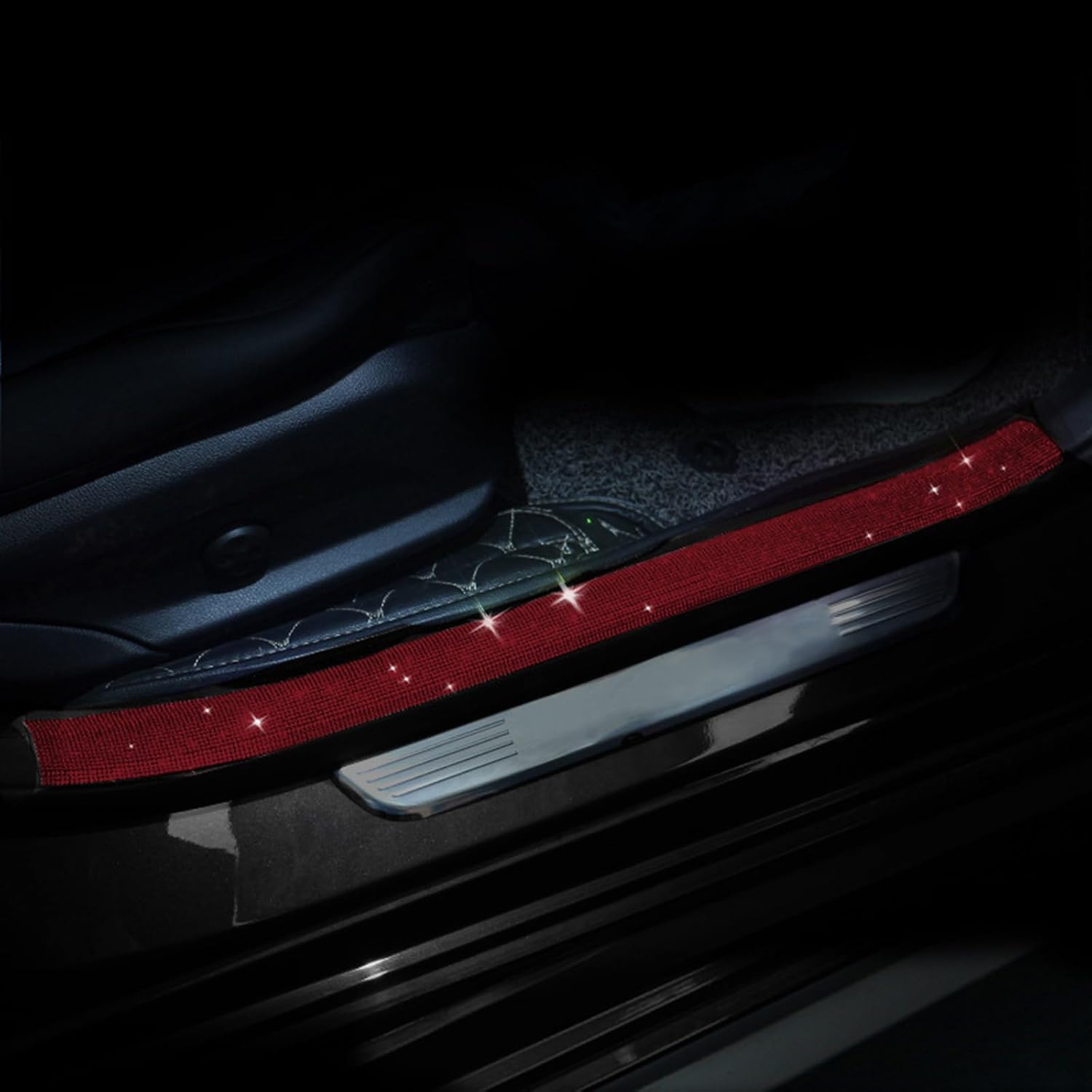 Car Door Sill Protector Pack of 2 Car Door Sill Protectors with Glittering Rhinestones Car Door Sill Protection Scratch Protection Strips Sticker Car Door Bumper Protection 7 cm x 60 cm Red