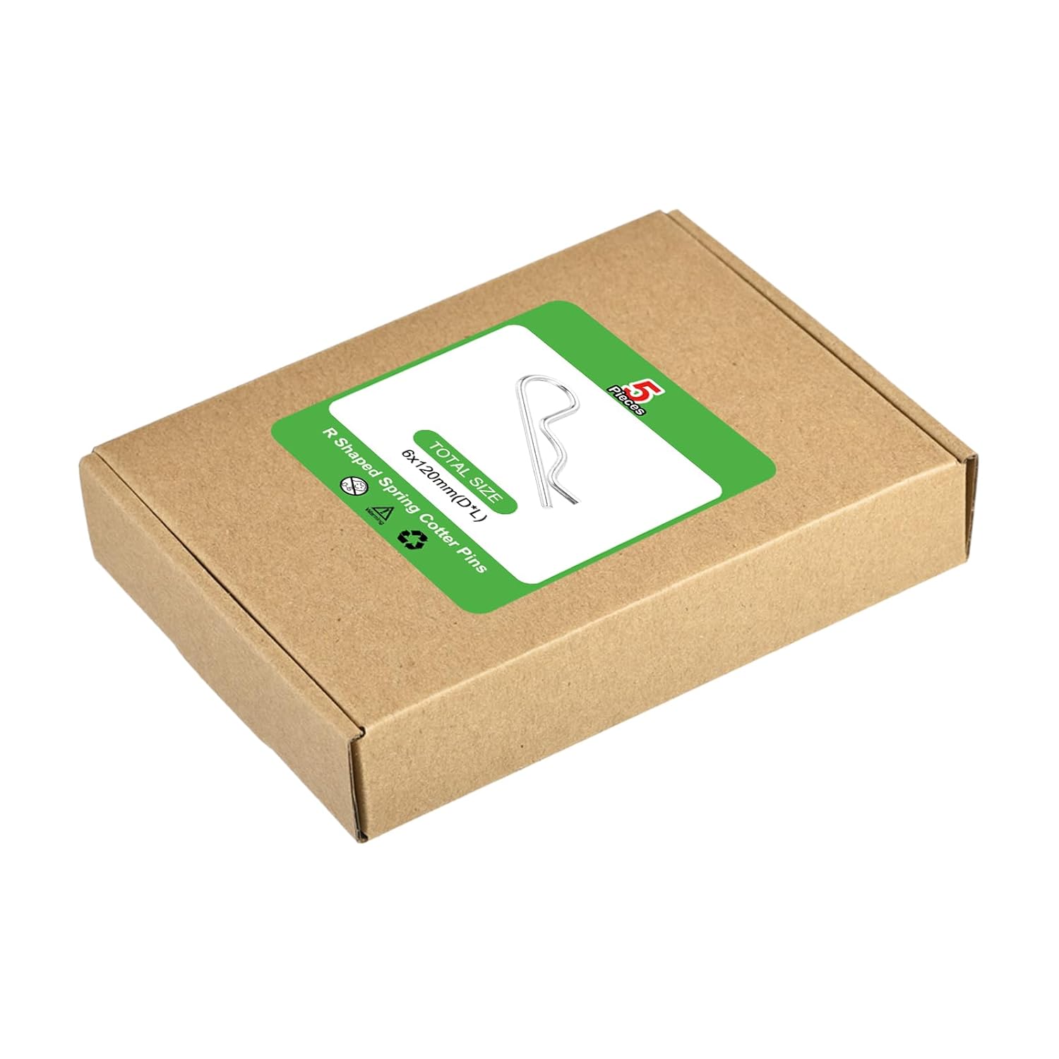 uxcell 5Pcs 6mmx120mm Zinc-Plated Carbon Steel R Shaped Spring Cotter Pins, R Clips Cotter Pin Spring Fastener for Household Appliances, Sports Equipment, Car Mechanics Repair (White)