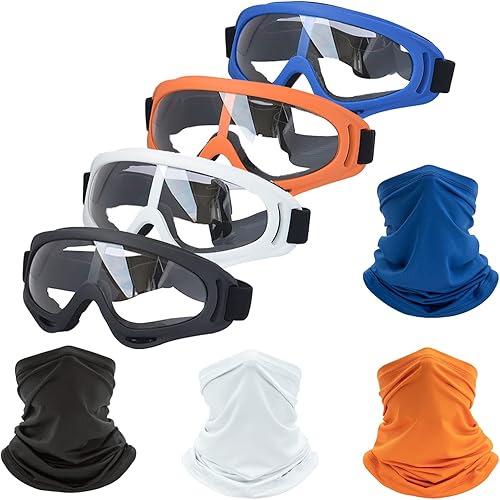 Juego de 4 gafas para motocicleta, para moto-cross, ATV, todoterreno, protección, con paquete de 4 bandas de cuello transpirables tipo pañuelo para
