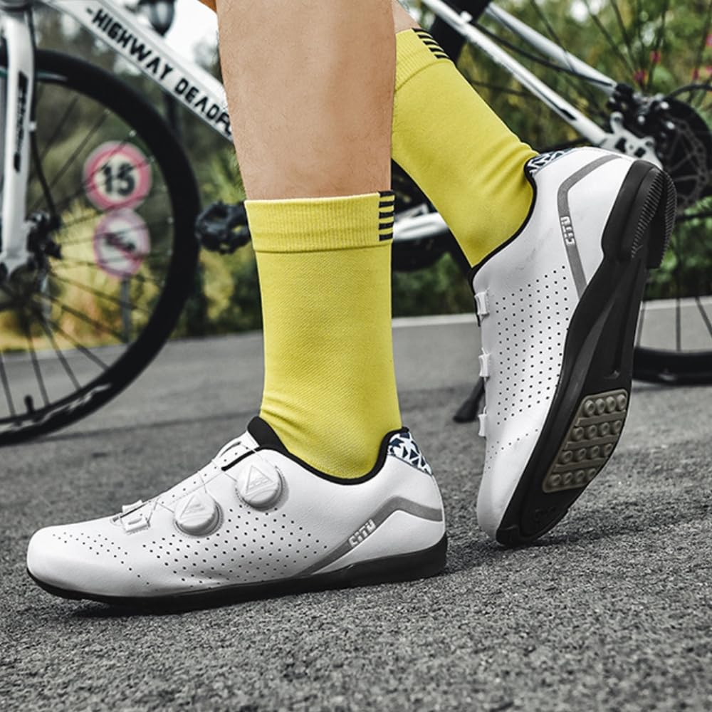 Buty rowerowe, męskie, damskie, oddychające, antypoślizgowe, gumowe podeszwy, outdoorowe, szosowe, górskie, uniseks, do treningu w pomieszczeniach i jazdy na świeżym powietrzu, Czarny, 39.5 EU