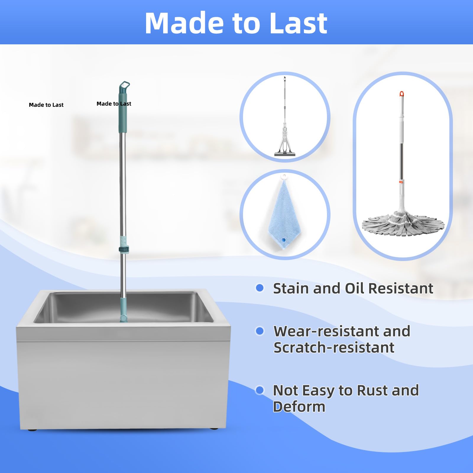 Stainless Steel Floor Mop Sink Commercial Sink Mop Service Basin Utility Sink For Kitchen, Restaurant, Business, Garages, 22 * 19 * 12in (No Baffles?