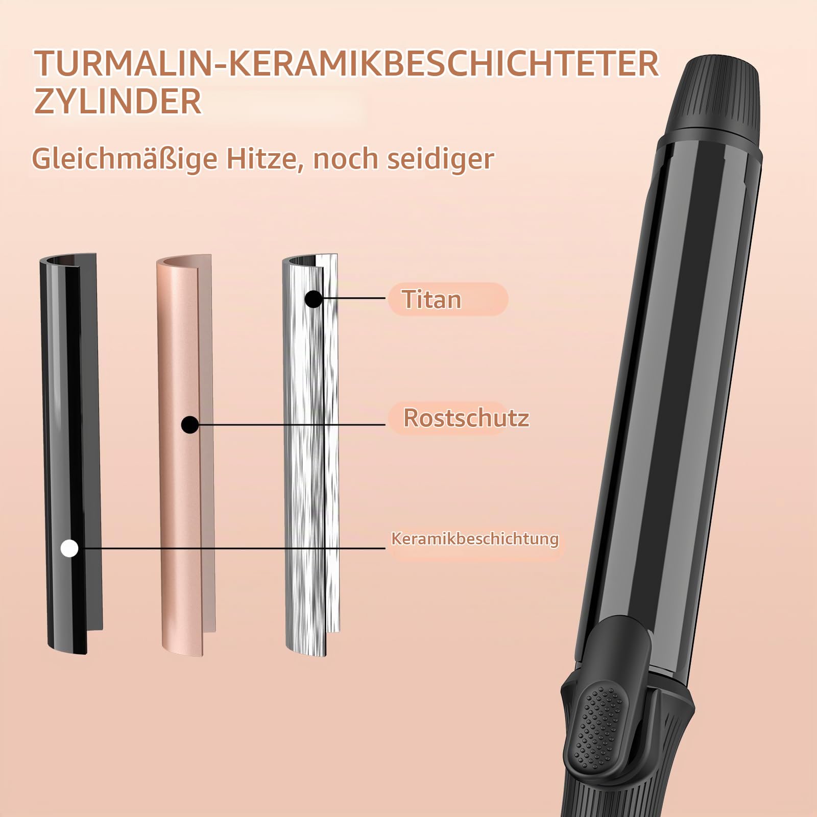 K&K Signature K&K 32mm Lockenstab mit Keramikbeschichtung Lockenzange Nano-Titan Haarlockenstab Eisen MCH-Heizung 60 Minuten automatische Abschaltung 50-230°C Digitale Anzeige 360° Drehkabel (32mm)