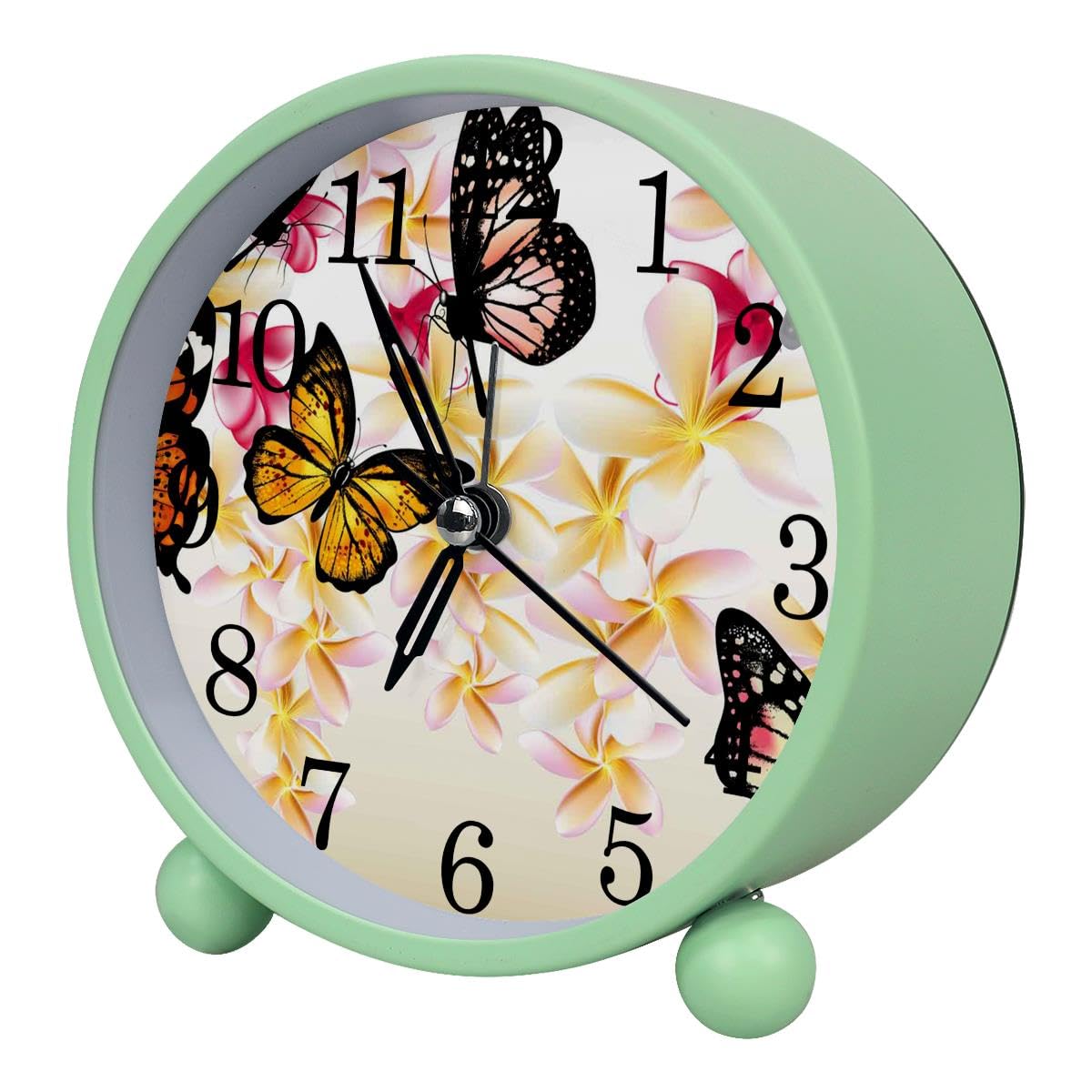 Alarm Clock Butterflies and Flowers , Silent Non-Ticking with Night Light