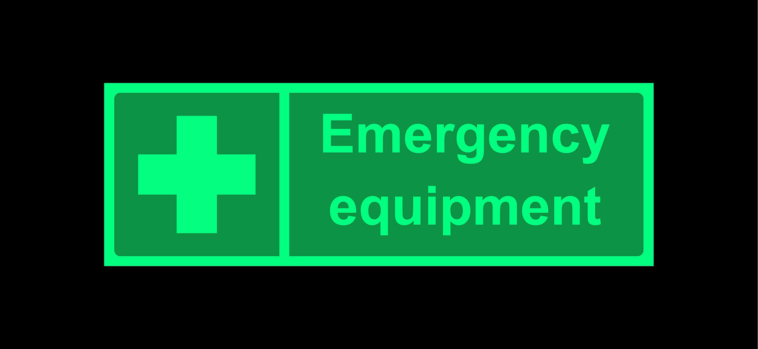 Emergency equipment Safety sign - 1.2mm Photoluminescent glow in the dark rigid plastic with self adhesive backing 300mm x 100mm