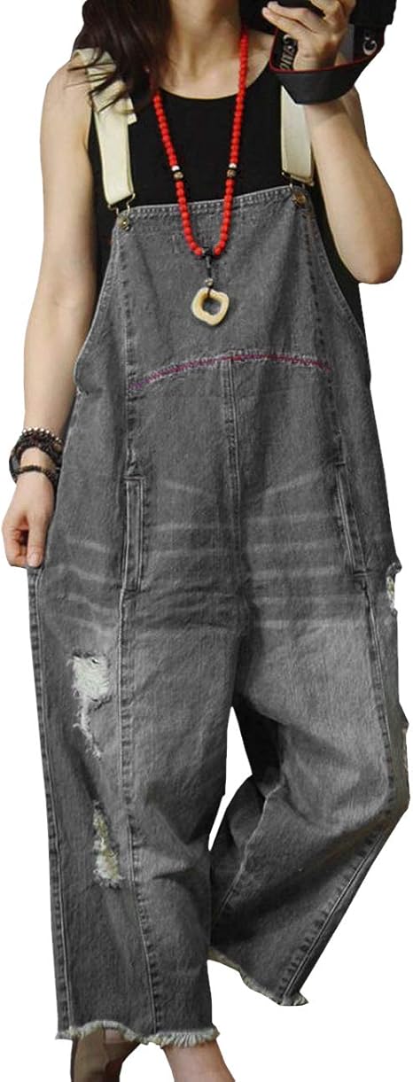 YESNO P60 Women Jeans Cropped Pants Overalls Jumpsuits Hand Painted Poled Distressed Casual Loose Fit