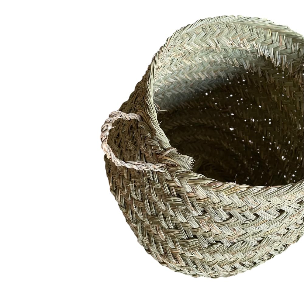 Cesta marroquí de paja trenzada de Esparto, redonda, plegable, 35 x 35 x 40 cm, estilo boho natural, con asas