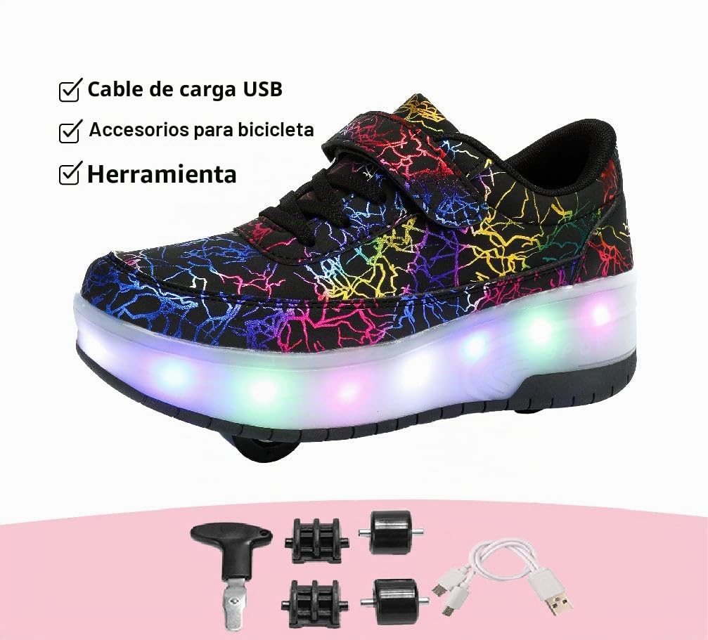Zapatillas con ruedas para niños 2 en 1 con patines de ruedas, 37 EU