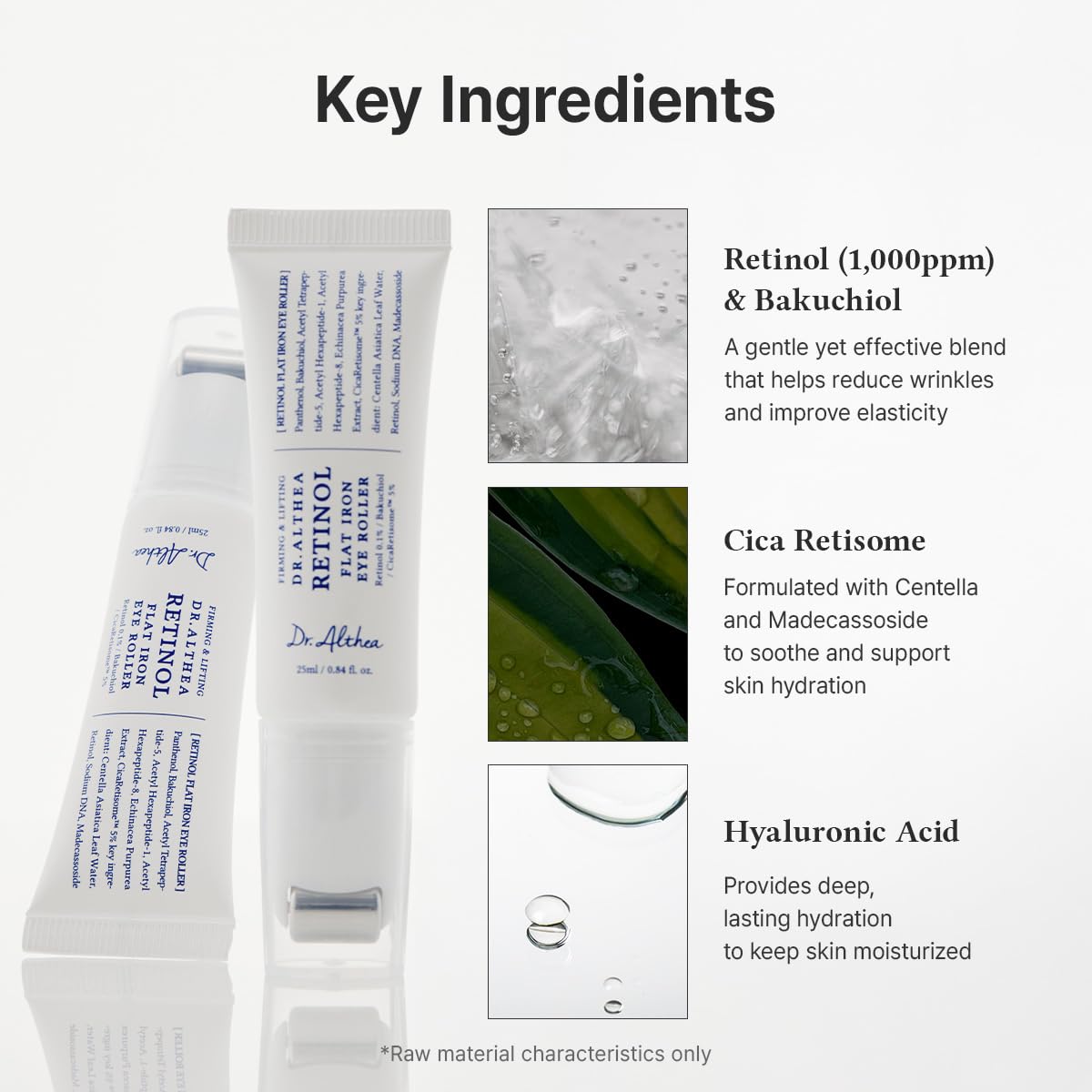 Dr.Althea Retinolo, rullo lisciante per gli occhi, siero lifting per il viso con rullo Gua Sha, cura anti-età con Madecassoside e Centella e acido ialuronico, cura della pelle vegana coreana, 25 ml