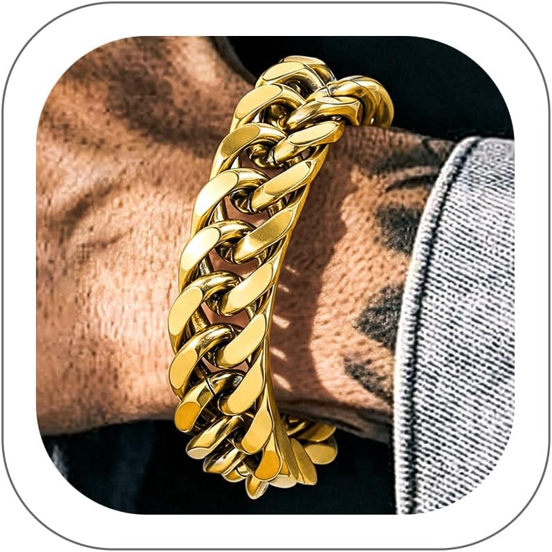 Richsteel Cuban Link Beacelet for Men,Gold/Black/Silver,6/8/12/17mm Width