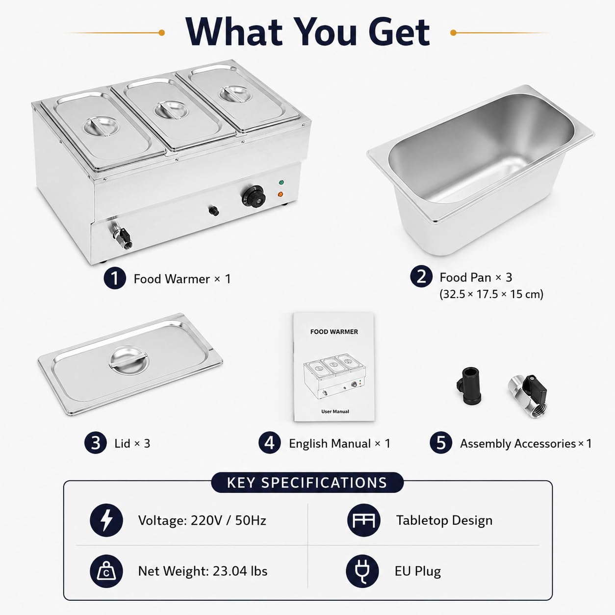 Chauffe Plat Électrique Bain Marie à 3 Casseroles Température Réglable avec Couvercles Chafing Dish Buffet,pour la Maison, Cafétéria, Fête d'anniversaire, Restaurant, Fête