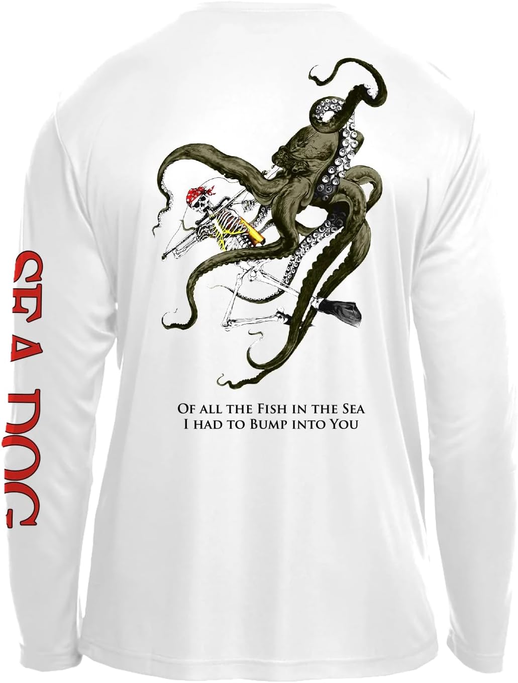 SEA DOG Skeleton Diver Octopus UPF 50+ Sun Protection Performance Long Sleeve Shirt, 100% Microfiber Polyester,Printed in USA