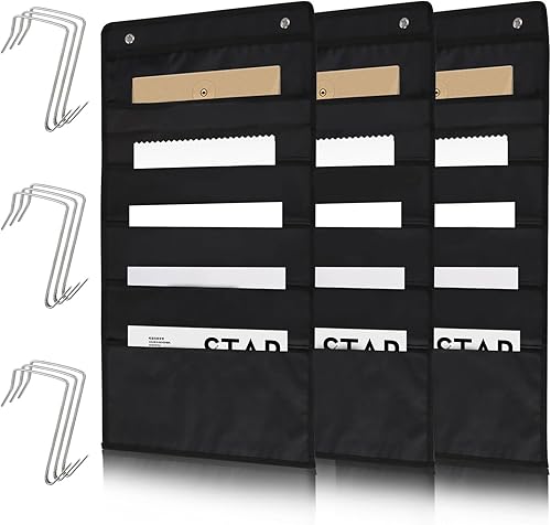 Paquete de 3 organizadores de archivos colgantes de 5 bolsillos, organizador de carpetas de archivos para colgar en la puerta de la pared para