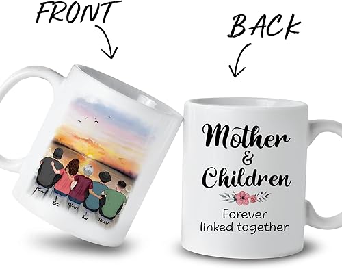 Miniatura 2 de Gossby Taza personalizada para mamá  Mother Children Forever Linked Together  Regalo personalizado para mamá de hija hijo con nombres de avatares