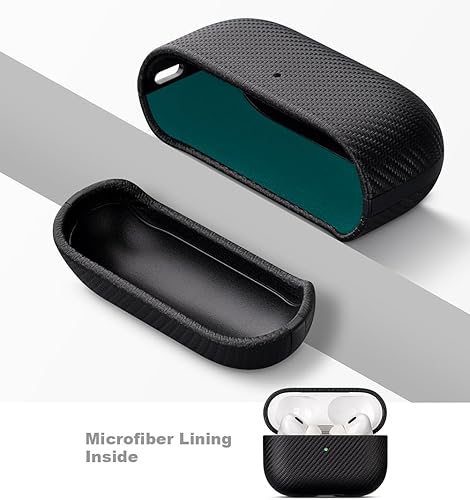 Miniatura 4 de LOPIE Funda para AirPods Pro de 2 generación, hecha a mano para AirPods Pro 2, hecha de cuero vegano, estilo de fibra de carbono, protección contra