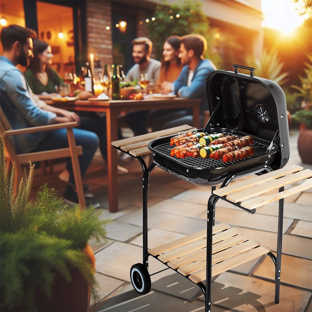 MalTec grill na węgiel drzewny + dmuchawa, grill kempingowy, grill piknikowy, grill na kółkach, do ogrodu, na kemping, taras