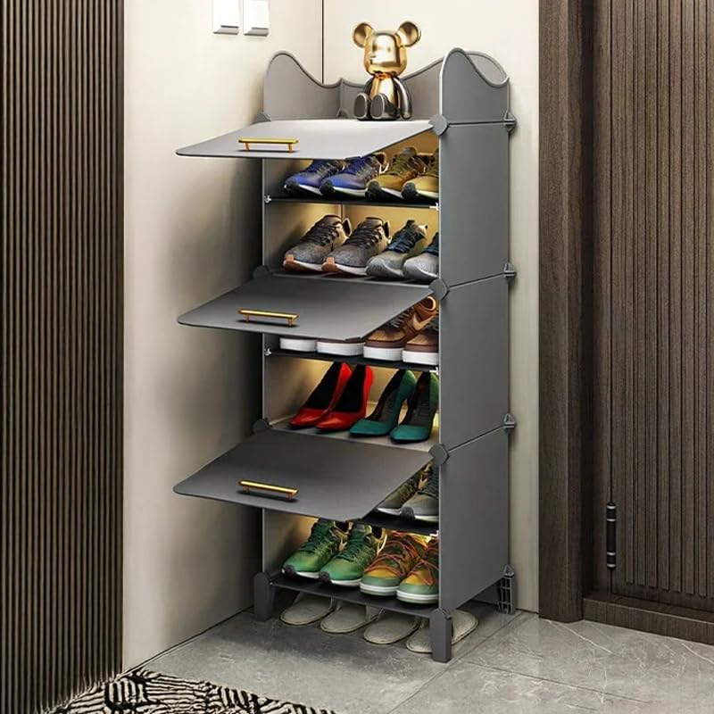 Owme Shoe Rack Organizer for Home - 6 Tier Portable Shoe Rack for Home, 3 Door DIY Shoe Storage Organizer for Closet with Dustproof Door for Heels/Slippers/Boots for Entryway & Bedroom - Grey-image-27