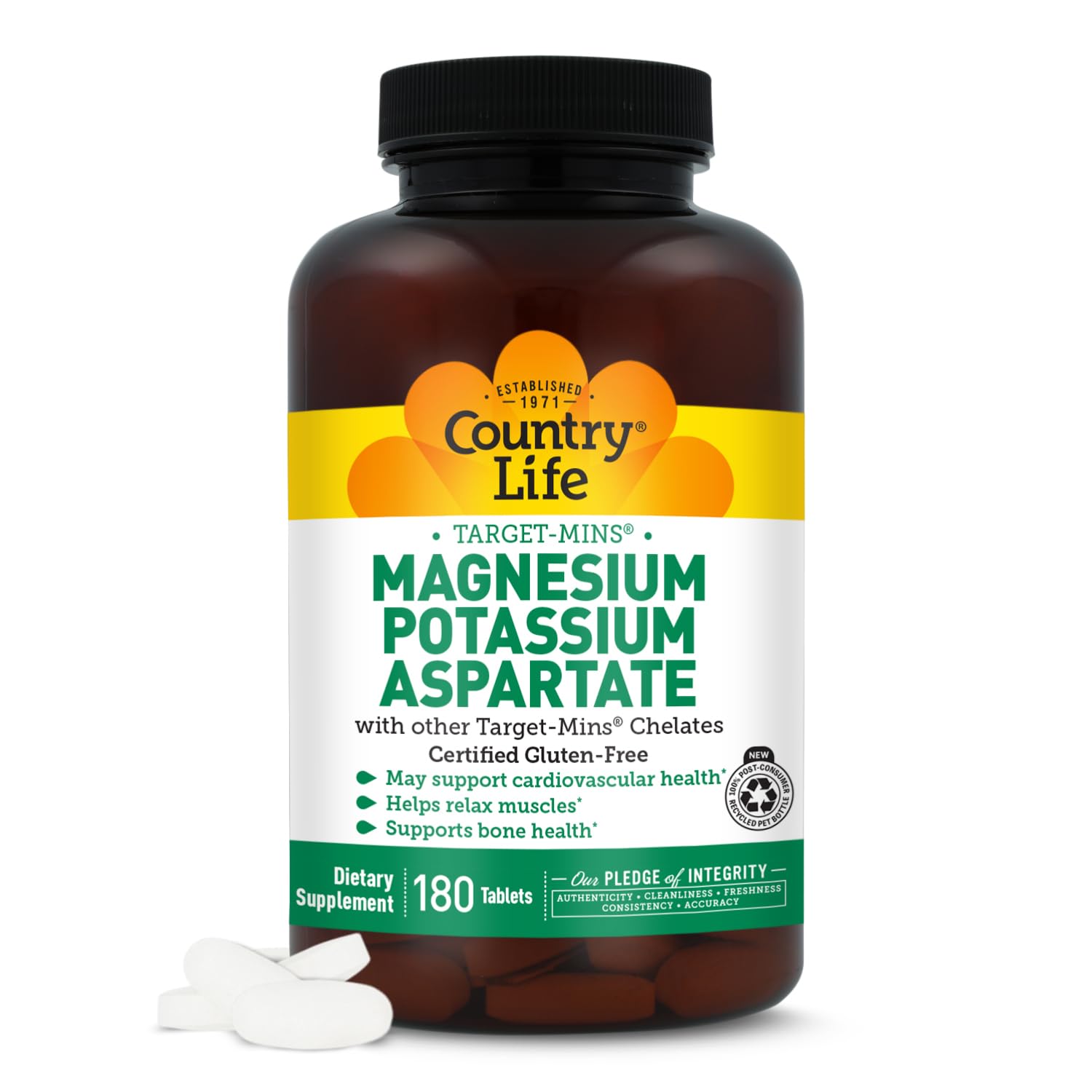 Country Life Target-Mins Magnesium Potassium Aspartate - 180 Vegetarian, 58928