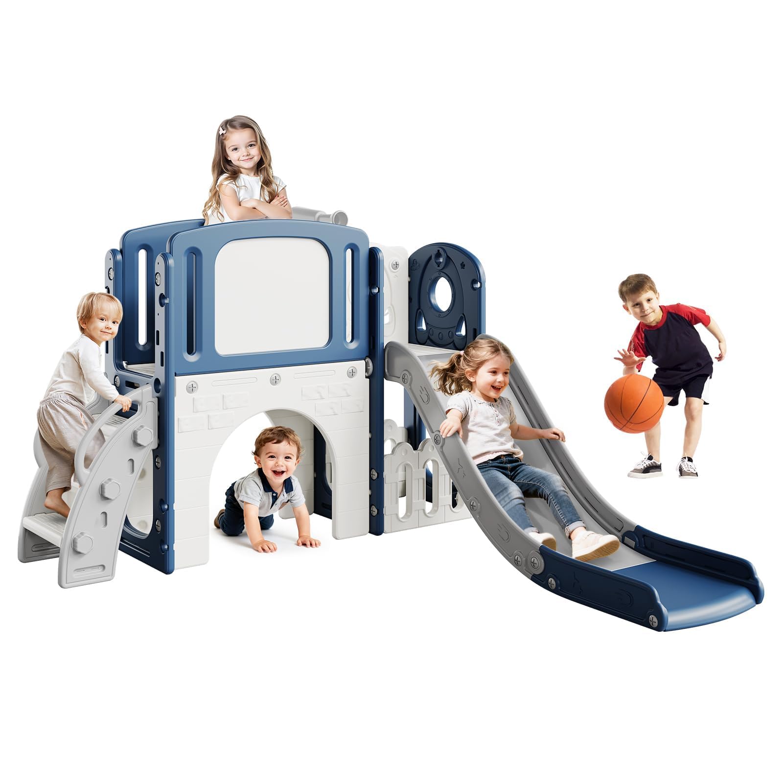 IDEALHOUSE 8-in-1 Rutsche Für Kleinkinder – Indoor & Outdoor Klettergerüst | Teleskop, Tunnel, Schaukel, Kletterelementen & Stauraum – Sicheres Spielplatz-Set für Jungen & Mädchen