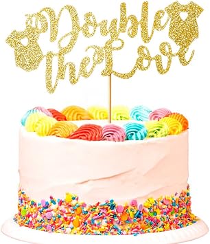 Double The Love Cake Topper, Twins Baby Shower Cake Decors, Gender Reveal Party Decoration Supply, Gold Glitter