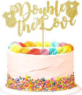 Double The Love Cake Topper, Twins Baby Shower Cake Decors, Gender Reveal Party Decoration Supply, Gold Glitter