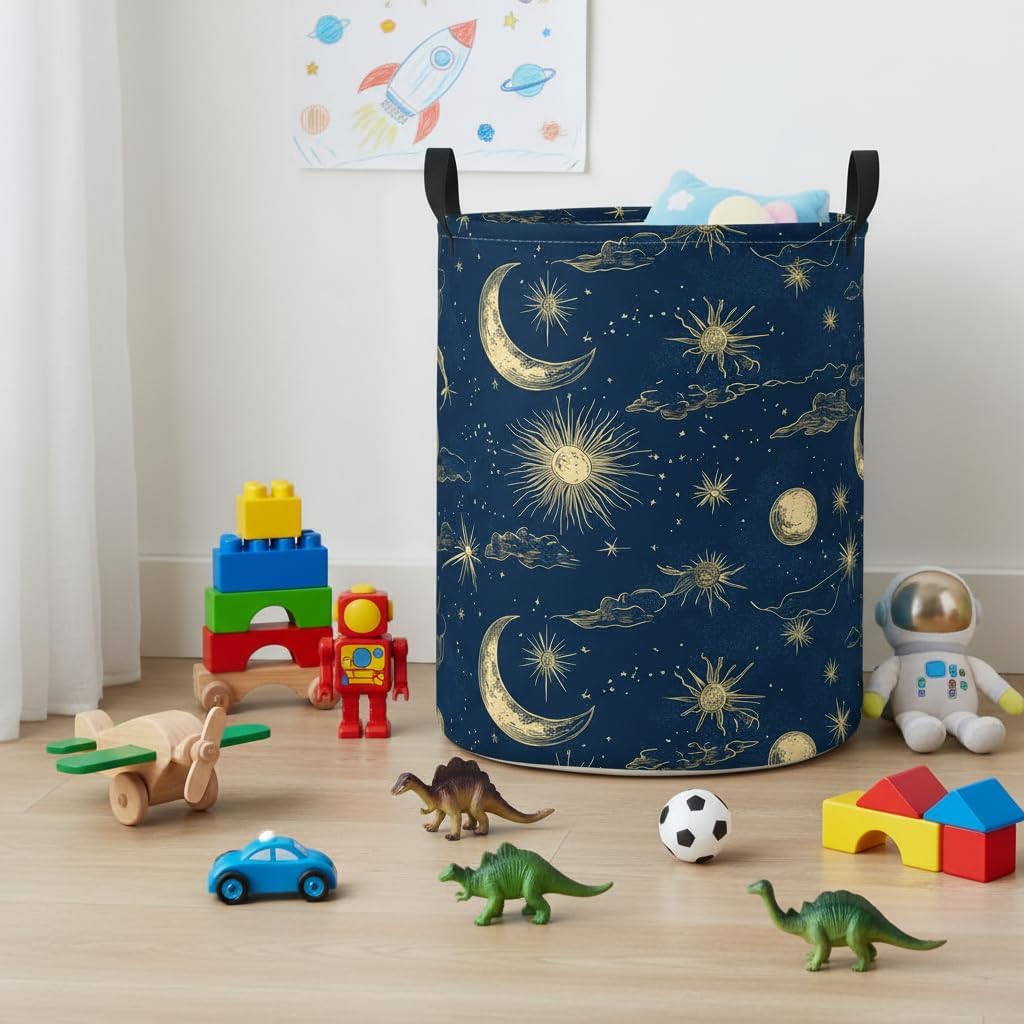 Baby Laundry Basket Baby Nursery Hamper Kids Laundry Basket Toy Storage Bin for Boys Room Decor Gift Baskets for Bedroom Bathroom(Moon Star) image 5