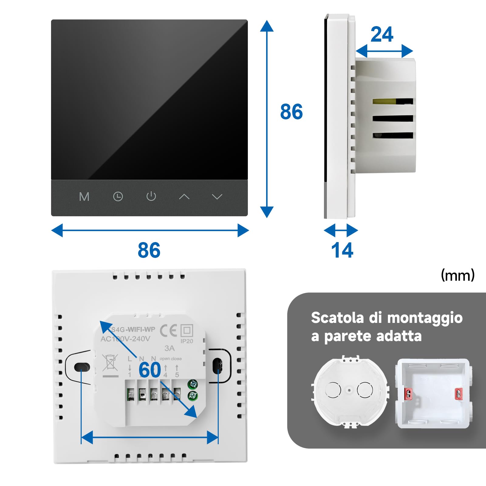 Termostato WiFi per Riscaldamento Elettrico,Tuya Intelligente Termostati Ambiente Programmabile Digitale Touchscreen per Riscaldamento a Pavimento Compatibile con Alexa16A TS4G