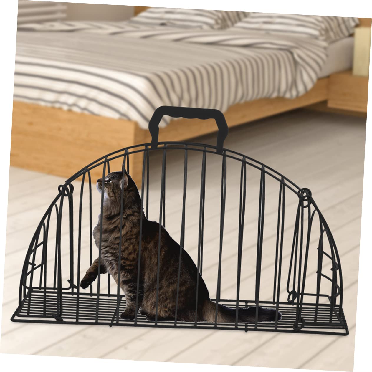 Tragbarer Katzenwaschkäfig aus Edelstahl mit Kratzfestem Drahtgeflecht Schwarzer Katzenpflegebadkäfig für Sichere Reinigung und Komfortables Katzenbad im Haushalt