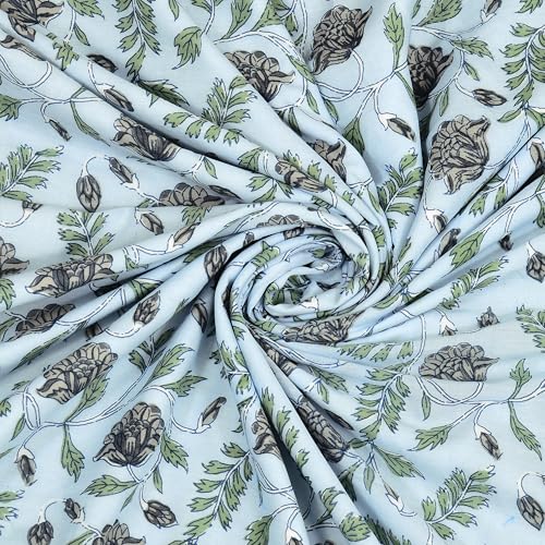 Image of BLOCKS OF INDIA Hand Block Printed Cotton Single Size Reversible Malmal Dohar for Summer (Blue Tree of Life)