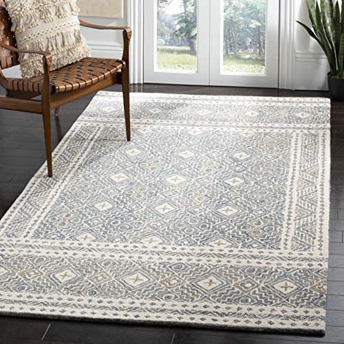 Tapete decorativo rectangular 121x183 cm azul y marfil miniatura 1