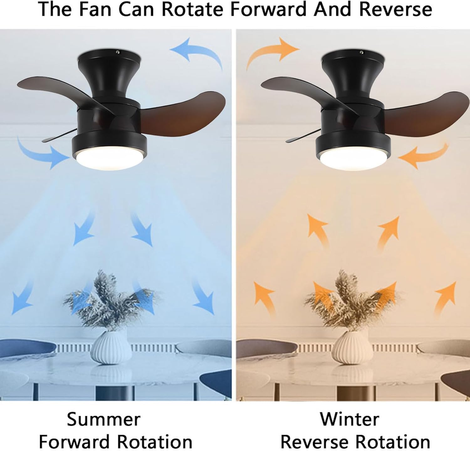 Black 16in Ceiling Fans with Lights Indoor Quiet Ceiling Fans with DC Motor Remote 6 Speeds Ceiling Fan Light Dimmable LED Ceiling Light Fixtures for Bedroom Lounge Room Study Room Balcony