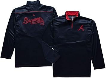 VF Atlanta Braves MLB Mens Majestic 2 Sided 1/4 Zip Fleece Shirt Navy Blue Big & Tall Sizes