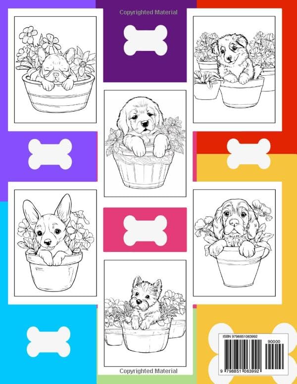 Miniatura 2 de Puppies in Pots Coloring Book Featuring 50 Adorable Puppies Illustrations for Stress Relief and Relaxation