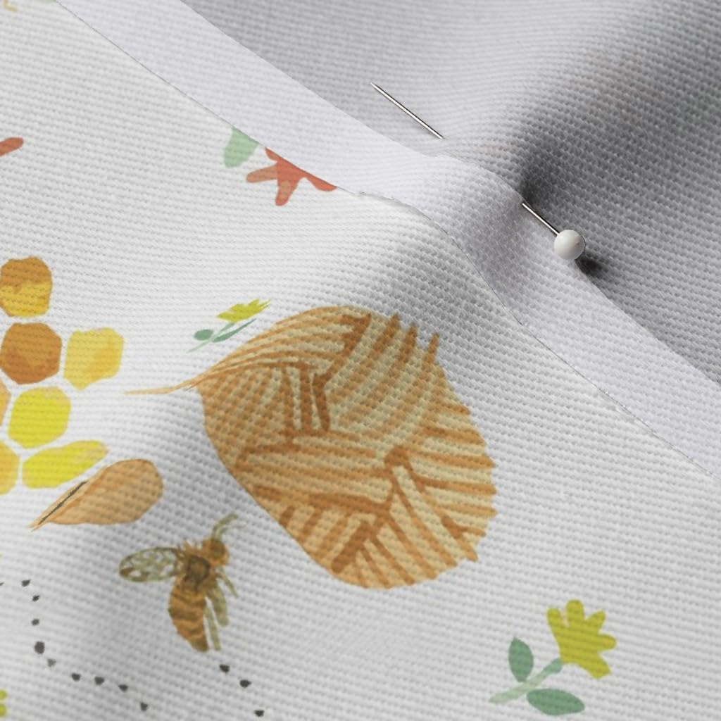Spoonflower Fabric - Whimsical Honey Bees White Honeybee Honeycomb Watercolor Paint Printed on Denim Fabric Fat Quarter - Bottomweight Apparel Home Decor Upholstery