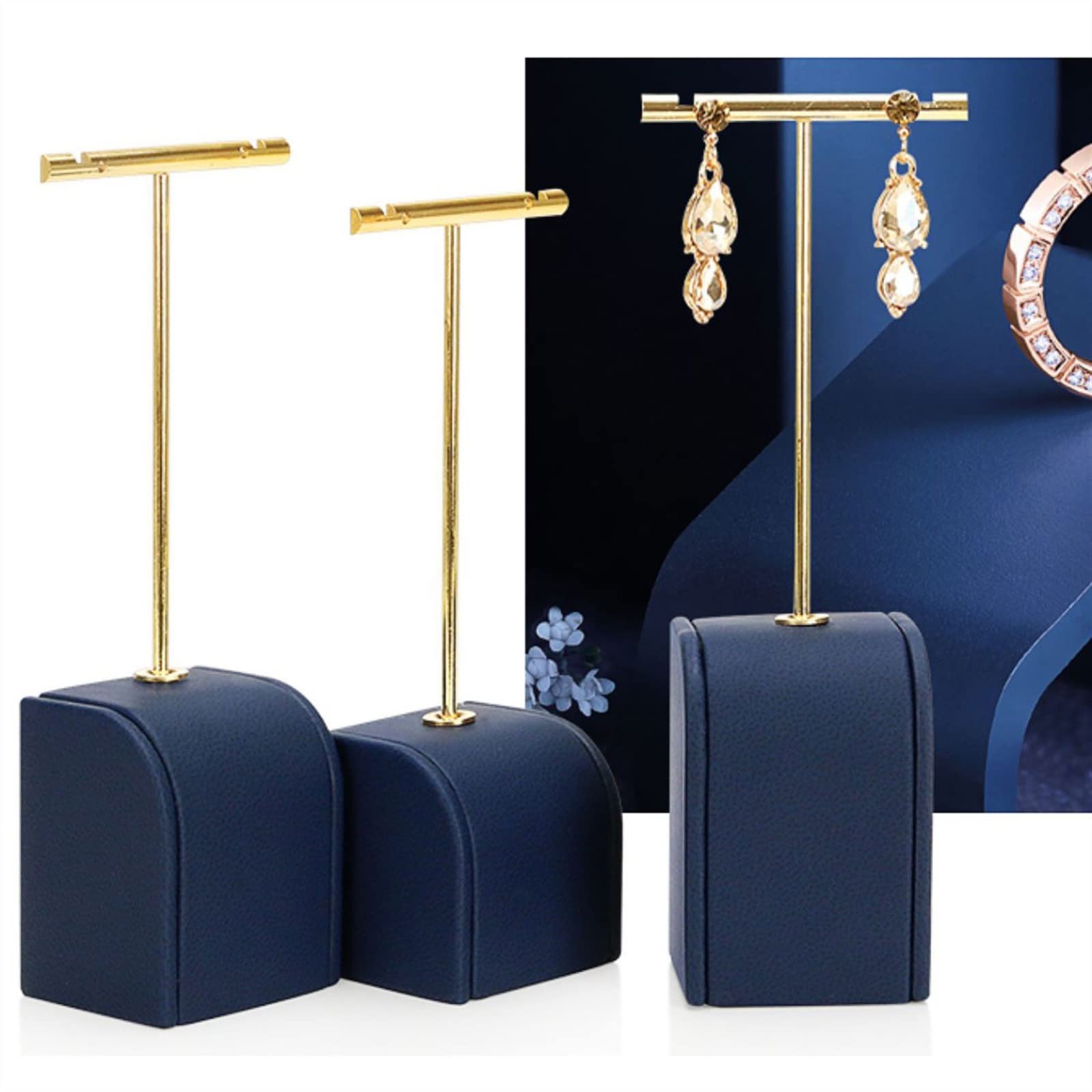 Organizador de joyas Juego de 3 pendientes de Metal, soporte en T, expositor de joyas, soporte for pendientes, accesorios de fotografía, armario, muestra, Base azul, juego de expositor de joyas, 3 uds