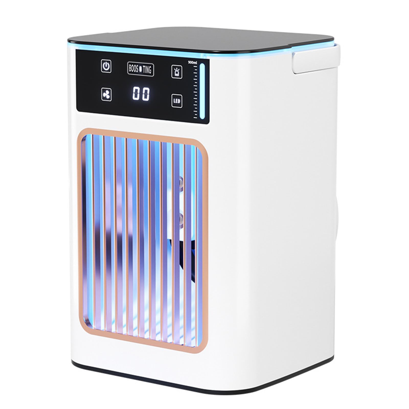 Składana chłodziarka powietrza z wentylatorem, wyparna, ze zbiornikiem na wodę 900 ml, 3 prędkości, osobisty wentylator klimatyzatora USB, biurkowy wentylator chłodzący z lampką nocną, do domu, biura