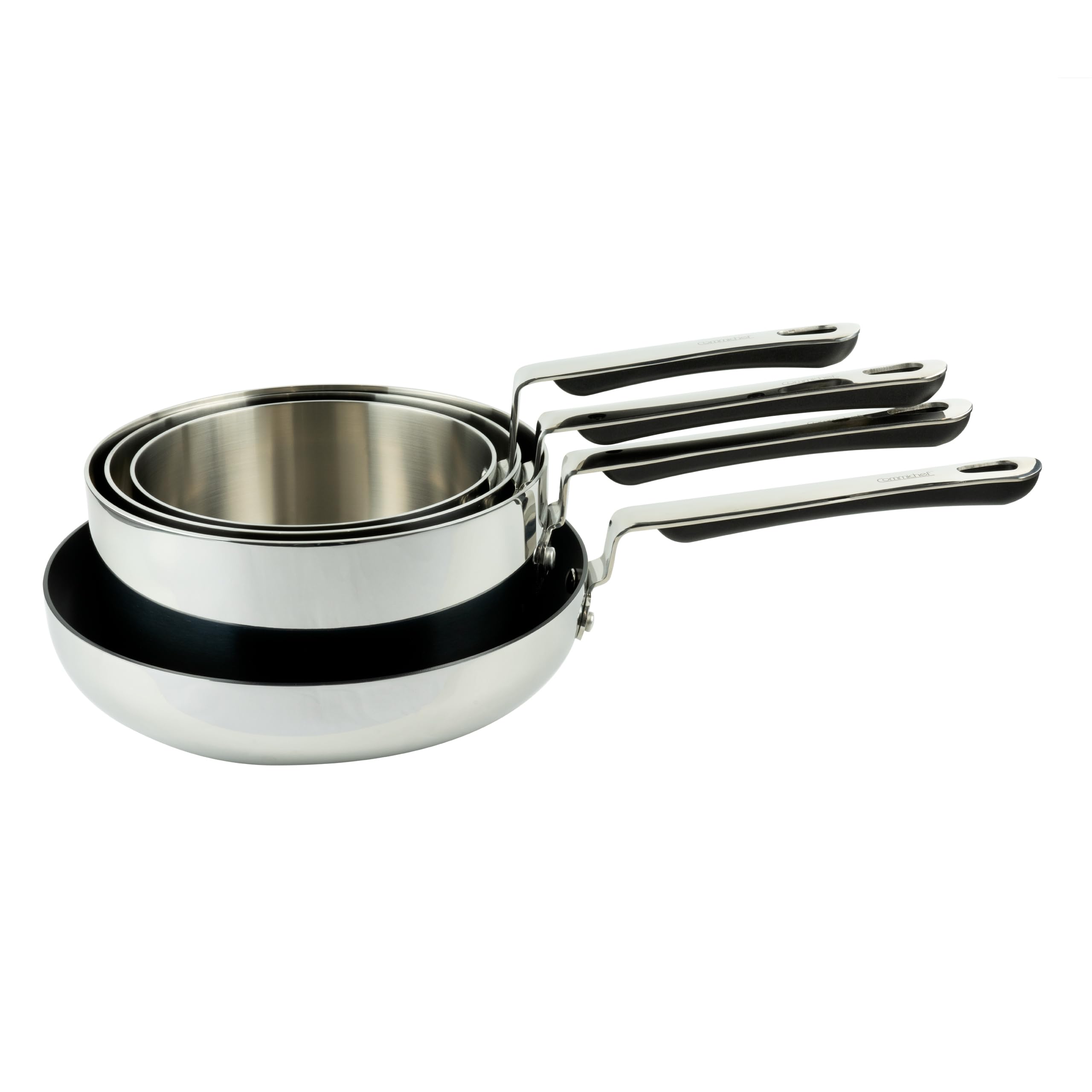 5-teiliges Kochgeschirrset aus dreilagigem Edelstahl, inklusive 14 cm, 16 cm, 18 cm, 20 cm Töpfen mit Deckel und 24 cm Bratpfanne, stapelbar