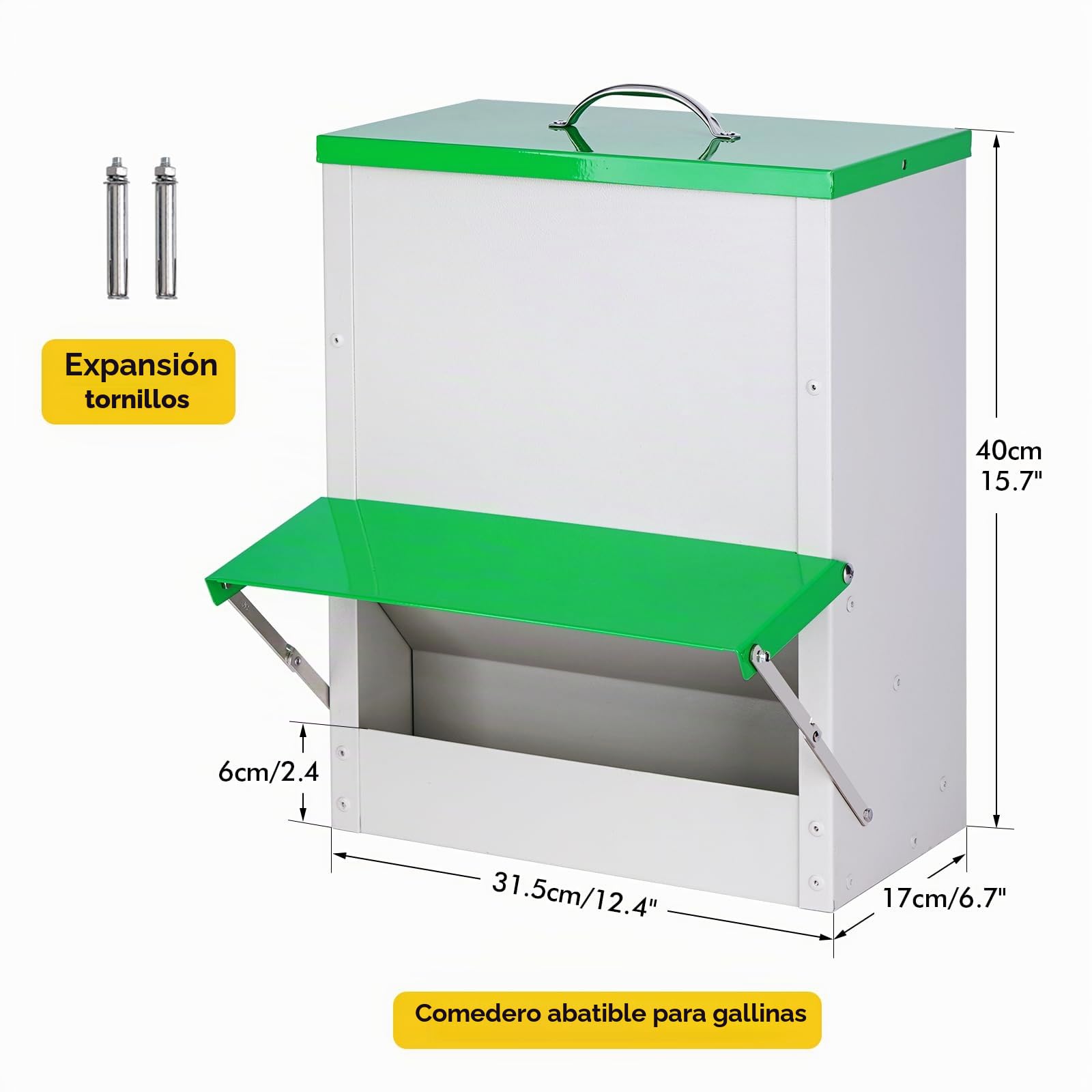 Comedero para Pollos, Alimentador Automático para Aves de Corral, 11KG Comida para Patos con Tapa Comedero para Aves de Corral a Prueba de Lluvia Apto para Pollos Patos Pavos