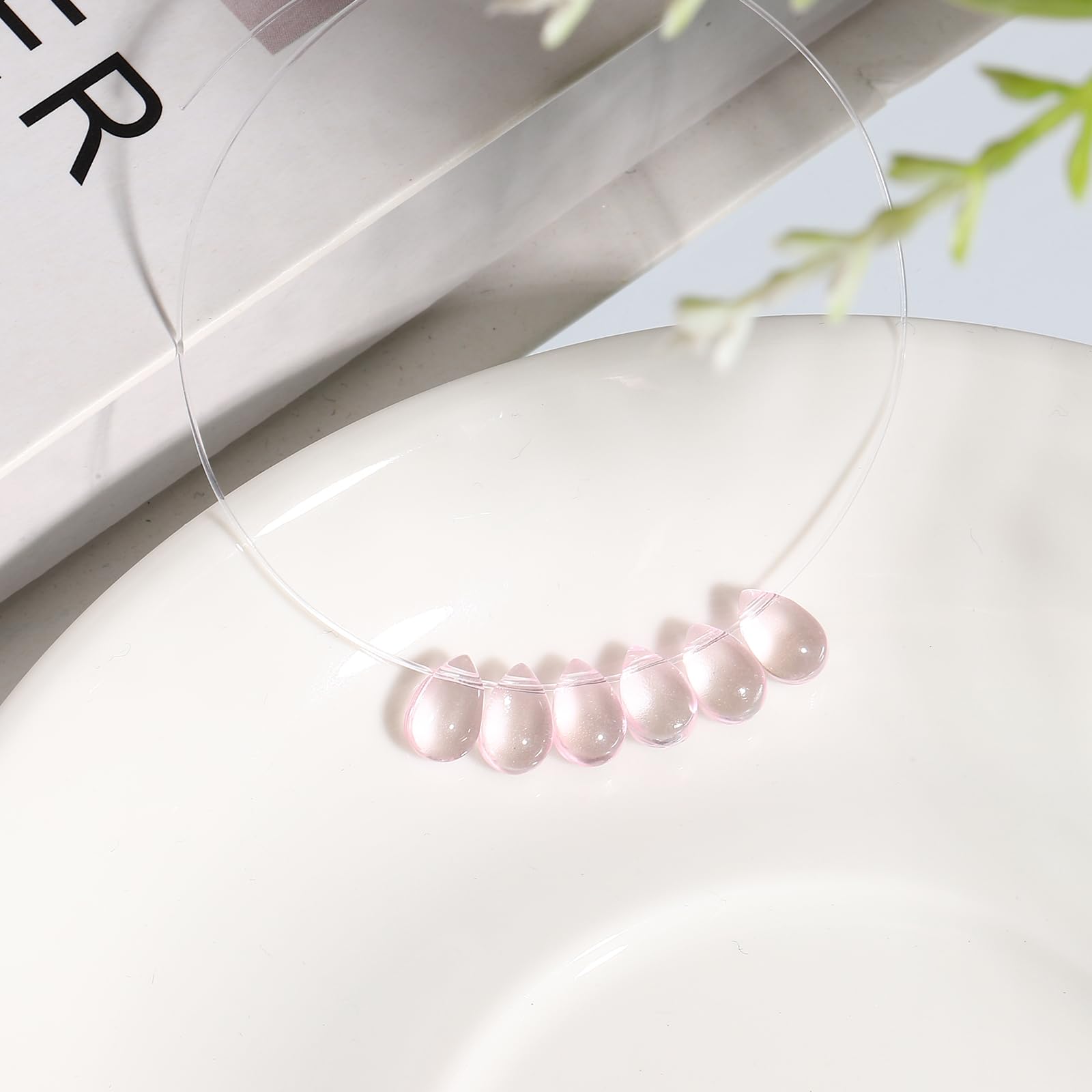 PATIKIL Czech Glass Teardrop Beads, 50 Pcs Top Drilled Clear Glass Seed Beads Crystal Puffed Raindrop Beads, Clear Pink, 6x9mm - Image 3