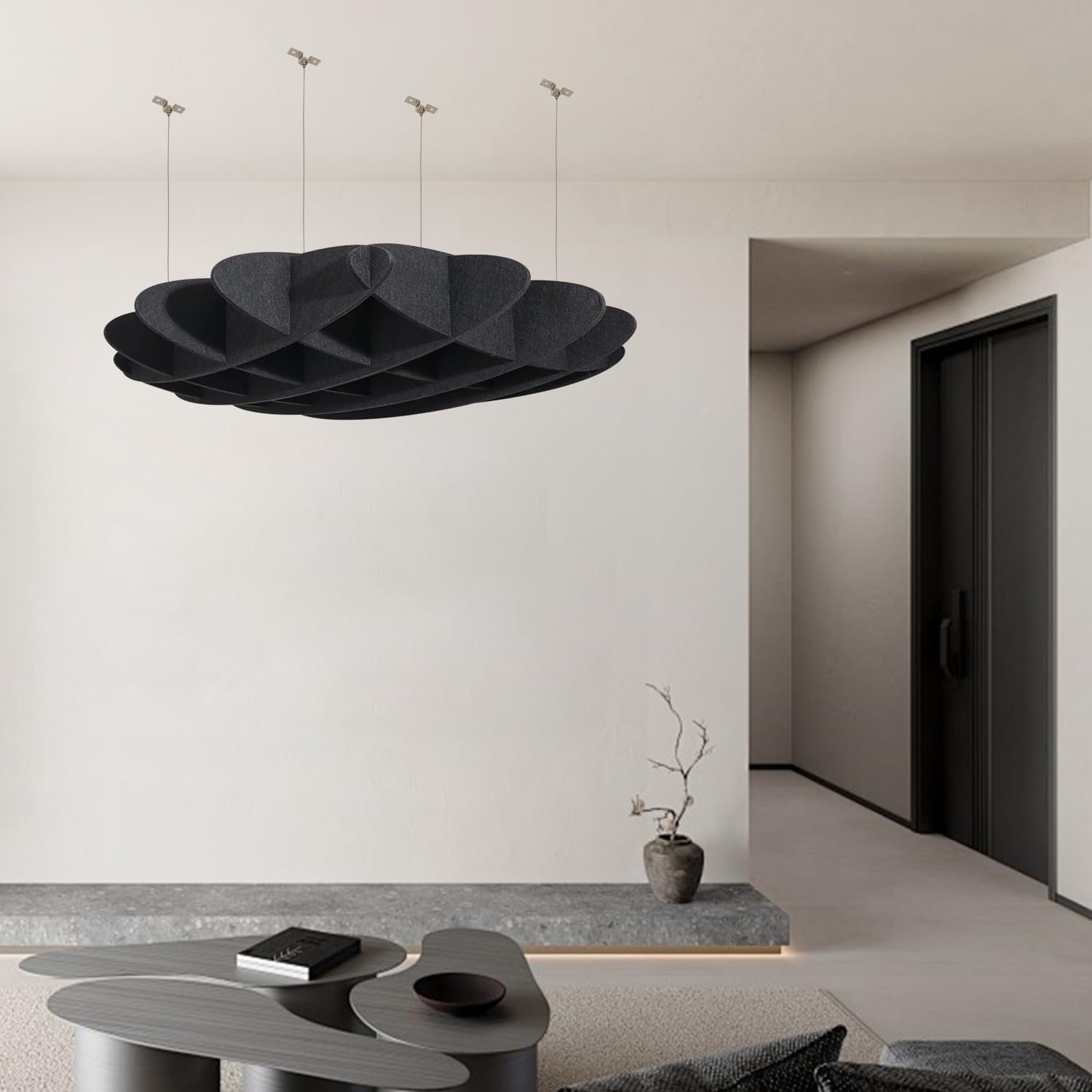 Acoustic Ceiling Waffle Panel, POOMEL Acoustic Panels Sound Absorbing, Large Hanging Noise Reduction Panel, Ceiling Cloud Sound Diffusers for office, Home Theater, Recording Studio, Black