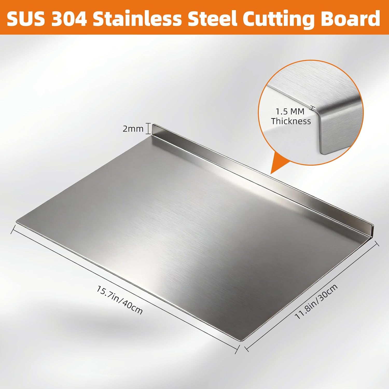 SUS 304 Stainless Steel Cutting Boards for Kitchen, Meat Cutting Board, Metal Cutting Board for Fruits, Vegetables, Bread, and Baking, Small Cutting Boards Easy To Clean(15.7''L x 11.8''W)