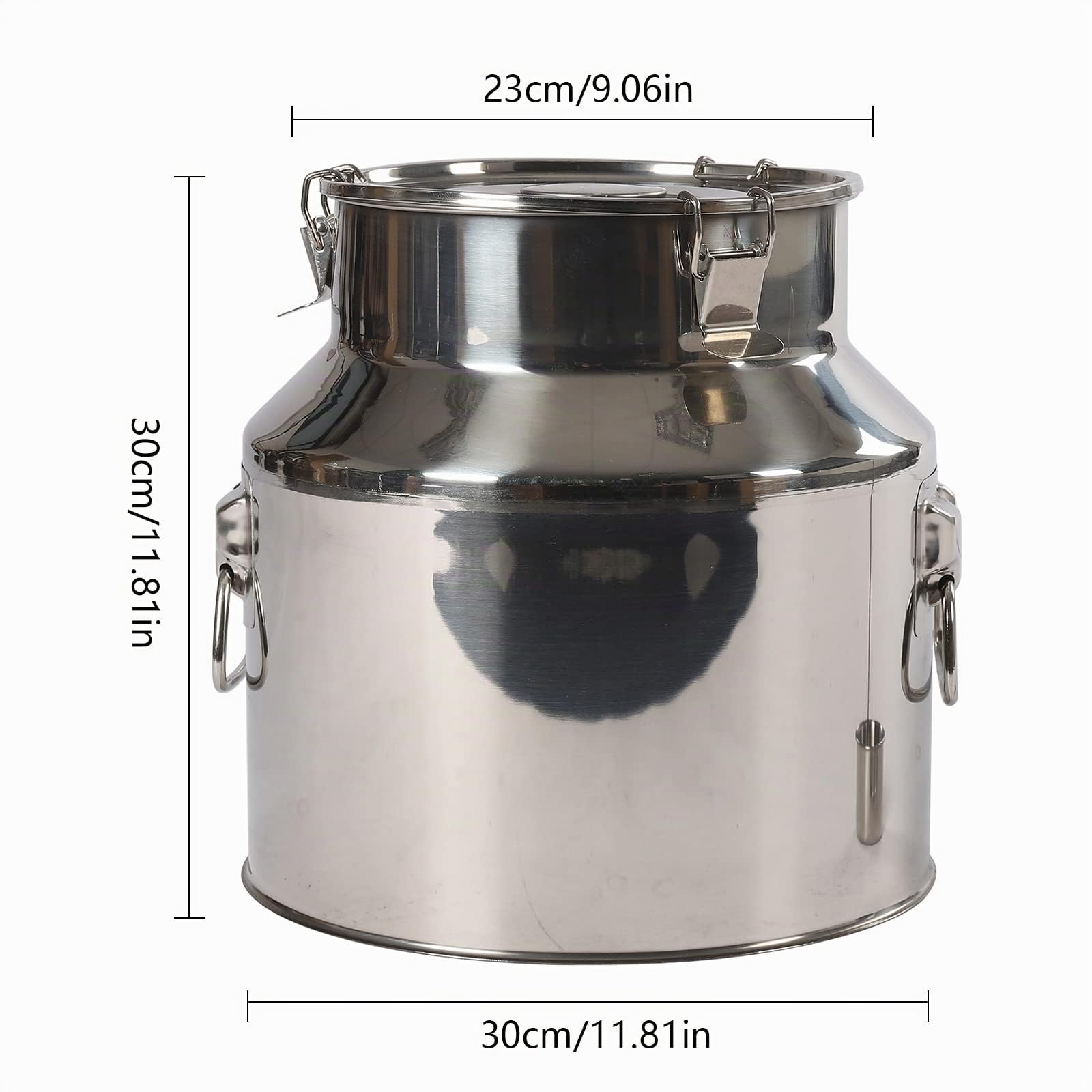 Secchio per alimenti da 22 l, con misurino per vino, coperchio e morsetto di bloccaggio, contenitore ermetico in acciaio inox, per la conservazione di cereali, riso, olio da cucina o latte