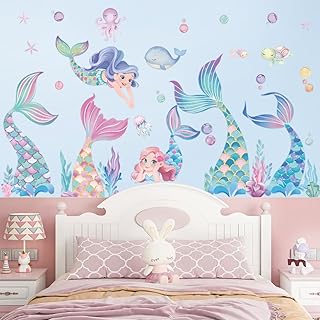None Mermaid Window Pictures Wall Stickers Children's Room Girls Colourful Mermaid Decorative Items for Windows and Walls Perfect Wall Sticker Children's Room Girls Mermaid Birthday Decoration