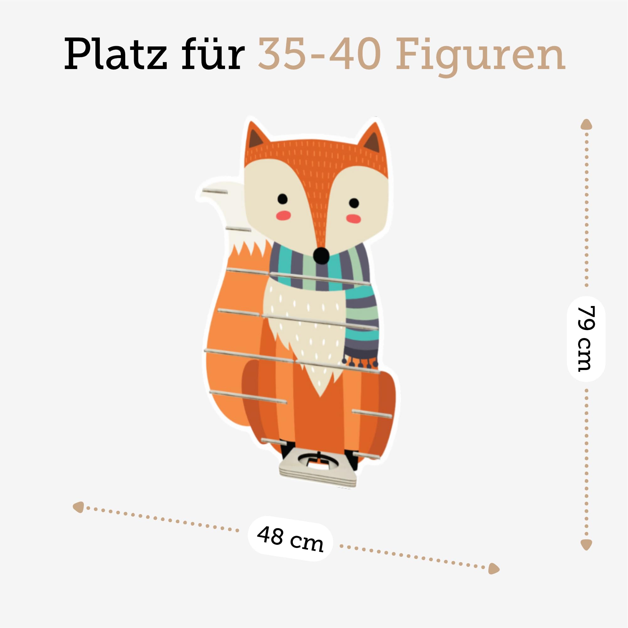 Farbklecks-Collection Musikboxregal Herbstfuchs, Wandregal für bis zu 40 Hörfiguren, Maße 44 x 79 x 6 cm, mit speziellem Ablagefach kompatibel mit Toniebox, handgefertigt in Deutschland