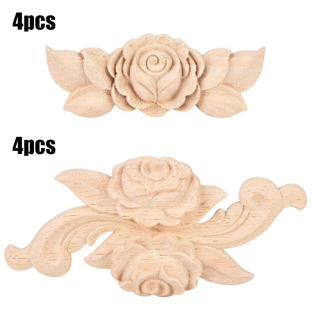 4 Applique In Legno Intagliato A Fiore | Decorazioni Per Mobili, Porte, Armadi | Stile Europeo - Foto 12